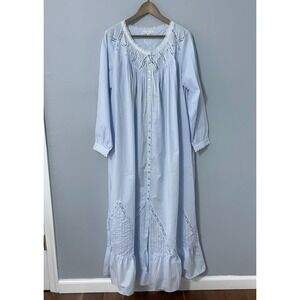 Eileen West Long Robe Women Medium Blue 100% Cotton Lawn Button Front Pockets